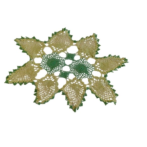 Vintage Grandma's Hand Crochet Doily Table Topper 14" Handmade 2 Tone Green - Picture 1 of 9